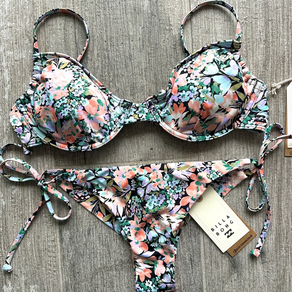 🔥🔥BILLABONG - (UNRELEASED) SWEET FIELDS TALIA UNDERWIRE SIDE-TIE TANGA SET🔥🔥